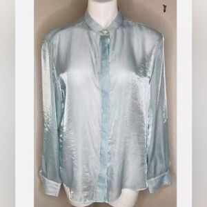 VINCE CAMUTO Light Blue Sheer Iridescent Button-Up Top Size XS